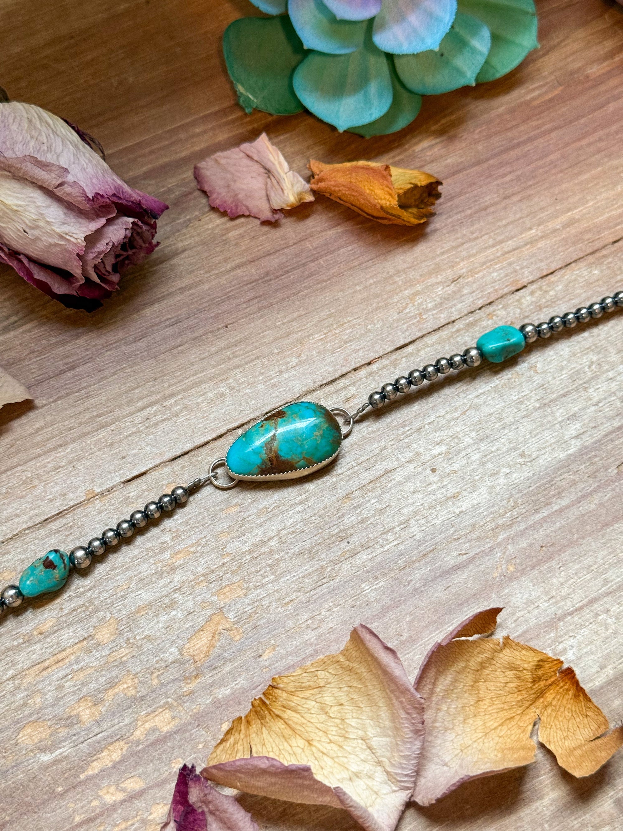 Sterling Silver &amp; Turquoise Choker – 13” + Extender – Handmade In-House by The Bijoux FAB