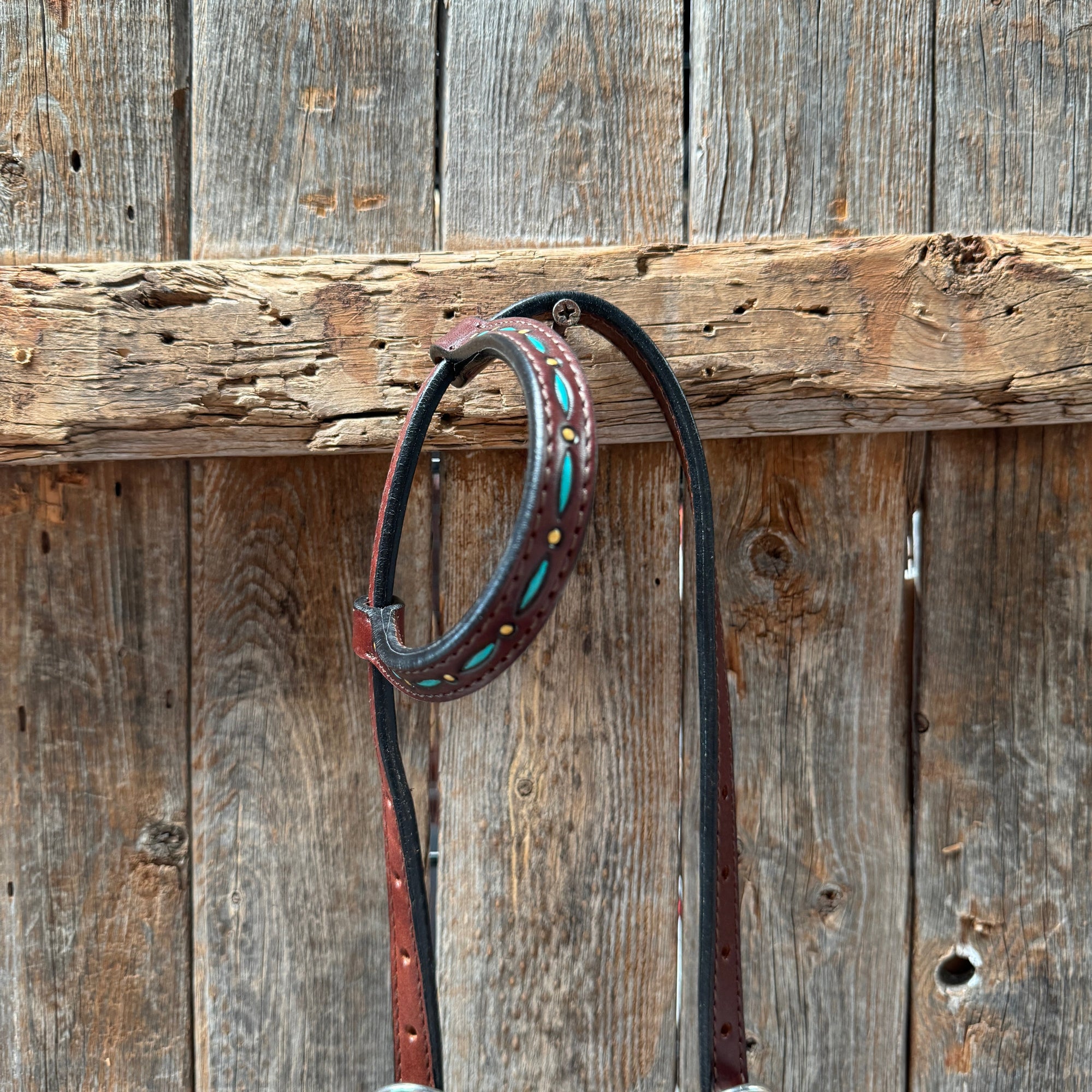 Dark Oil Hand Painted Antique Silver Turquoise Browband/One Ear and  Breastcollar Tack Set 