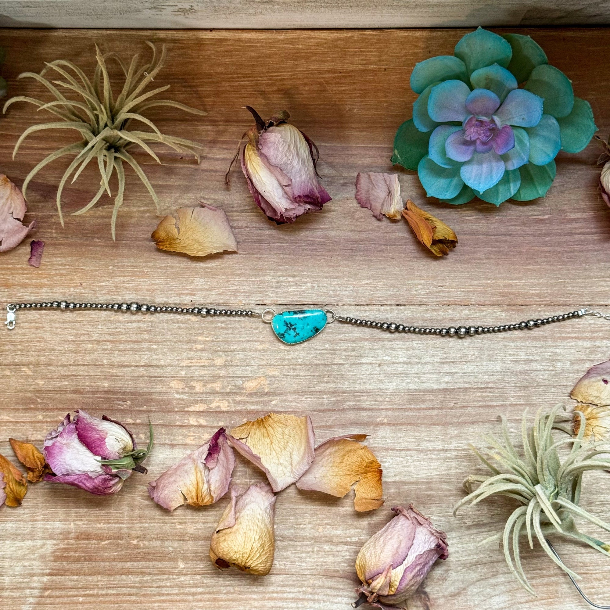 Sterling Silver &amp; Turquoise Choker – 13” + Extender – Handmade In-House by The Bijoux FAB