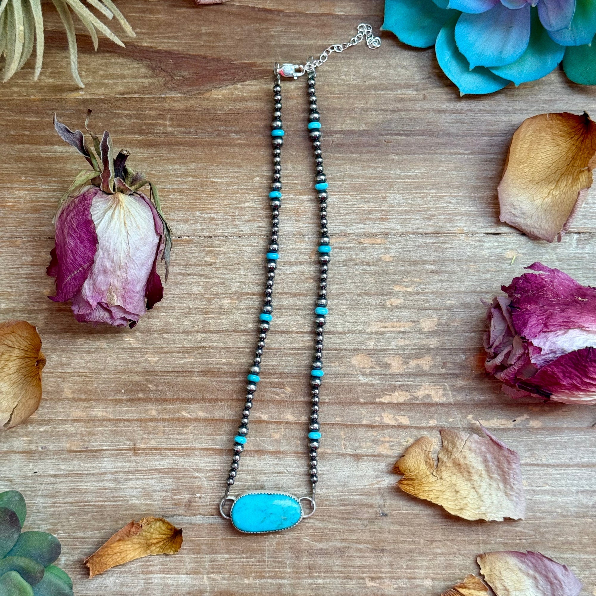 Sterling Silver &amp; Turquoise Choker – 13” + Extender