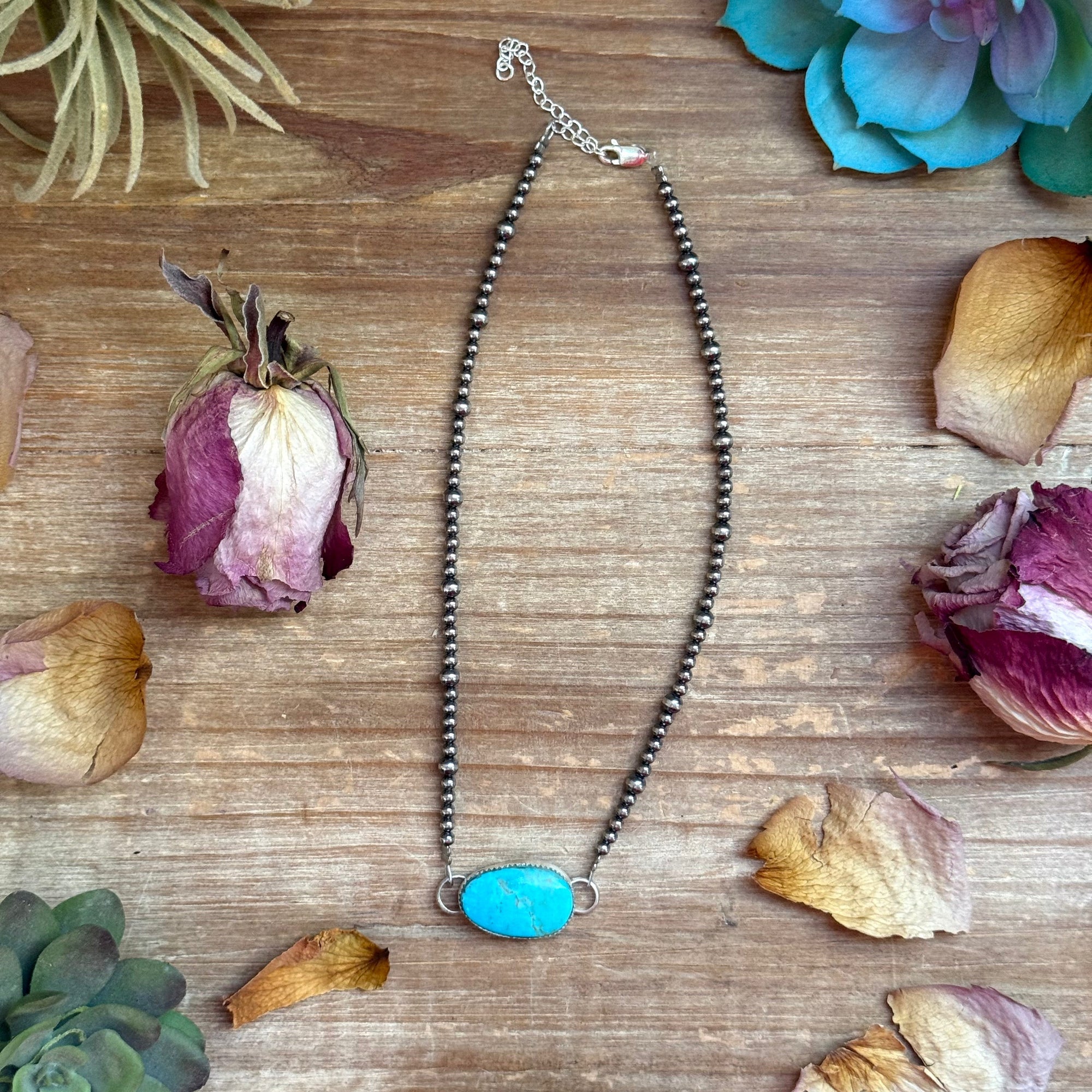 Sterling Silver &amp; Turquoise Choker – 13” + Extender