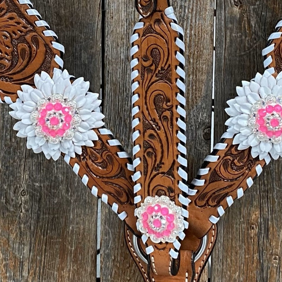 Light Oil Whipstitch Neon and White One Ear/ Breastcollar Tack Set 