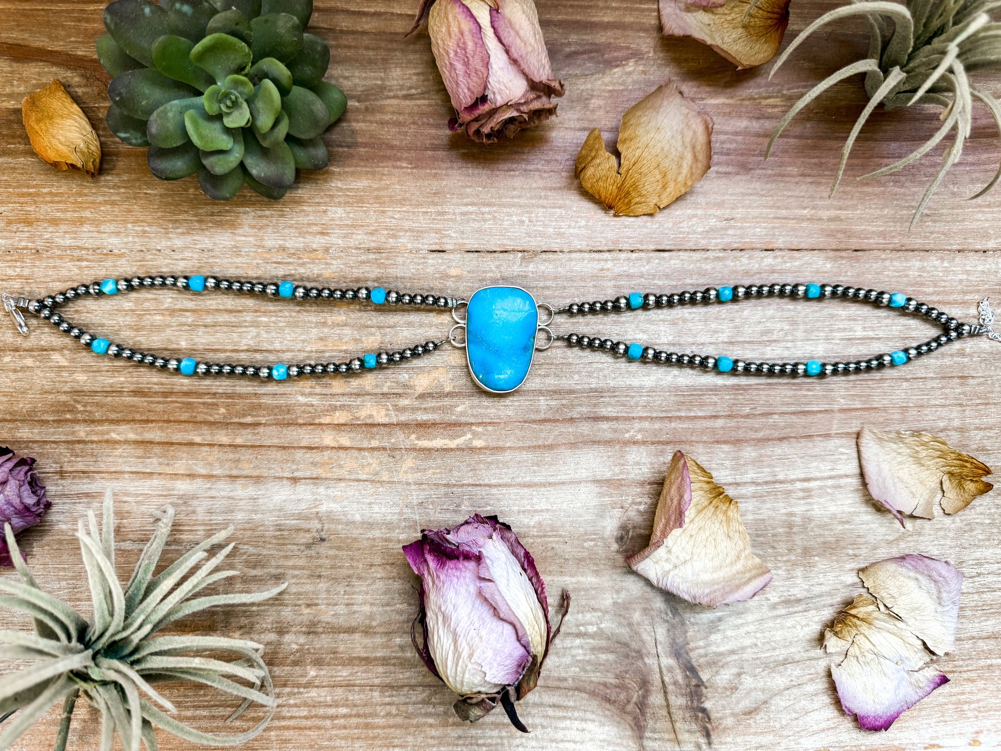 Sterling Silver &amp; Turquoise Choker – 13” + Extender – In-House Silversmithing – Real Turquoise &amp; Spiny Oyster Options