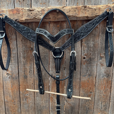Floral Tooled Black Pony Tack Set #P5066BLK