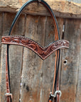 Floral V Browband Medium Oil Draft Headstall / Bridle