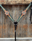 Multi Flower Bling & Turquoise One Ear - Breastcollar Tack Set 