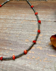 Antique Silver Seed Bead & Dyed Red Coral Choker – 14”