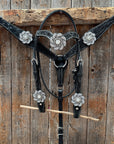 Pony Black Floral Clear Rhinestone V-Browband Tack Set 