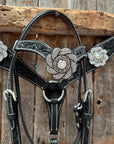 Pony Black Floral Clear Rhinestone V-Browband Tack Set 