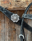 Pony Black Floral Clear Rhinestone V-Browband Tack Set 
