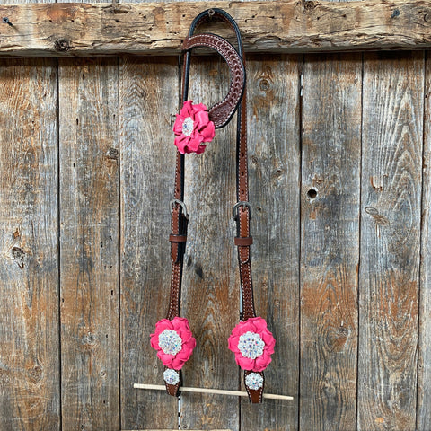 Medium Oil Basketweave Pink & AB One Ear Tack Set