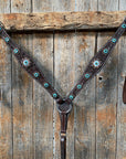 Dark Oil Floral Topaz & Turquoise Browband / Breastcollar Tack Set  