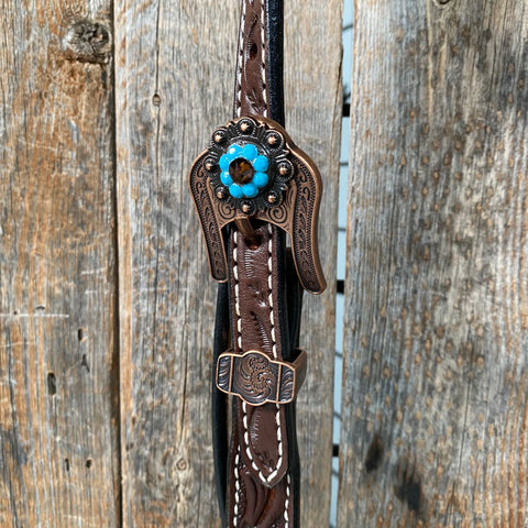 Dark Oil Floral Topaz & Turquoise Browband / Breastcollar Tack Set