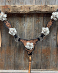 Two Tone Floral Triangle White Rose One Ear / Gladiator Breastcollar Tack Set 