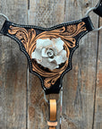 Two Tone Floral Triangle White Rose One Ear / Gladiator Breastcollar Tack Set 