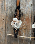 Two Tone Floral Triangle White Rose One Ear / Gladiator Breastcollar Tack Set 