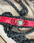 Black Mule Tape Halter - Red Rose and Turquoise 
