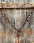 Medium Oil Floral Rosettes and Turquoise One Ear/ Breastcollar Tack Set 