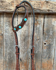 Medium Oil Floral Rosettes and Turquoise One Ear/ Breastcollar Tack Set 