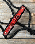 Black Mule Tape Halter - Red Roses 