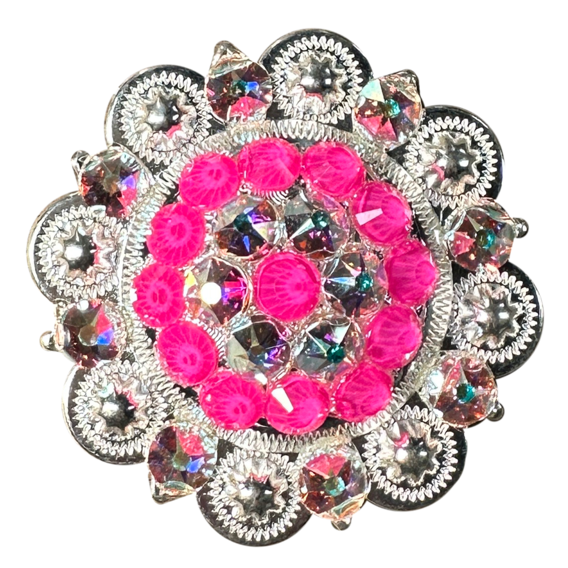 Neon Pink and AB  Bright Silver 2&quot; European Crystal Concho