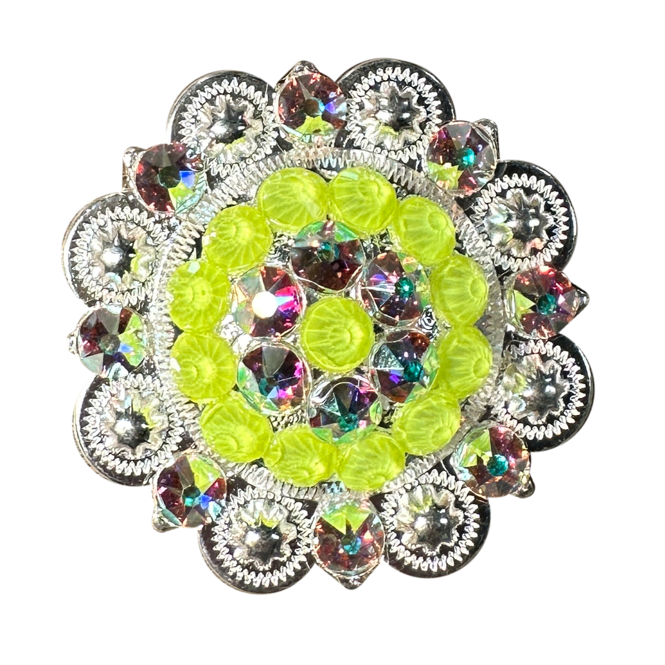 Neon Yellow and AB  Bright Silver 2&quot; European Crystal Concho