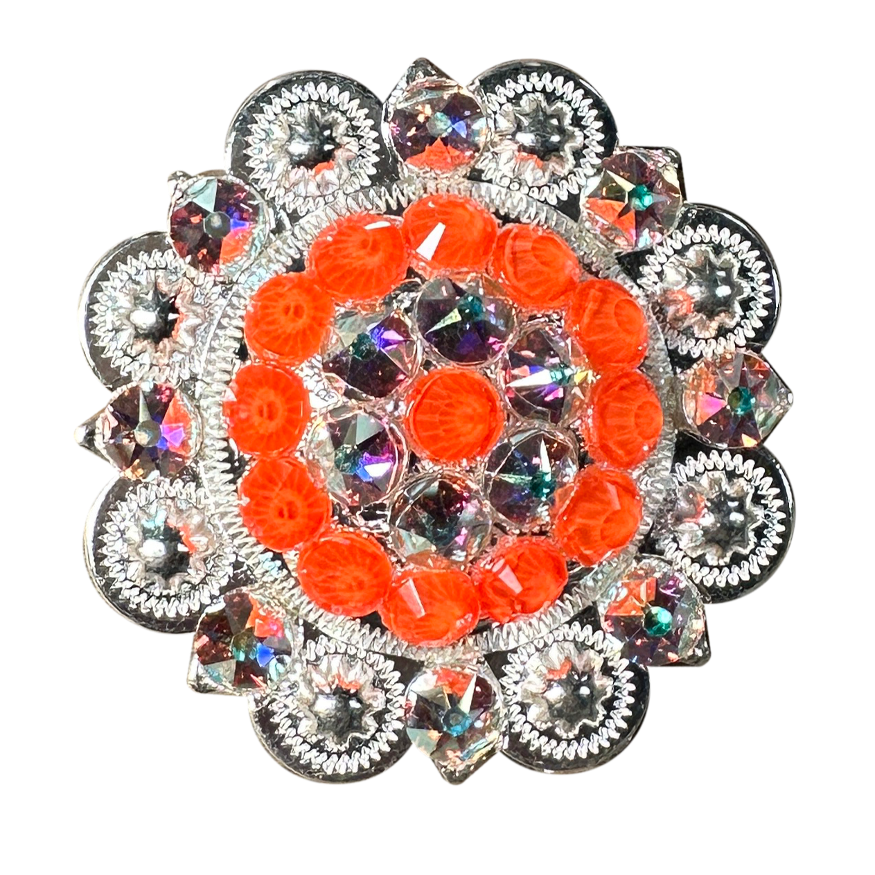 Neon Orange and AB  Bright Silver 2&quot; European Crystal Concho