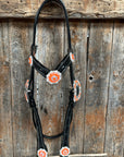 Black Floral Neon Orange Browband / Breastcollar Tack Set  