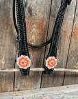 Black Floral Neon Orange Browband / Breastcollar Tack Set  