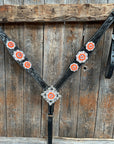 Black Floral Neon Orange Browband / Breastcollar Tack Set  