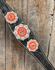 Black Floral Neon Orange Browband / Breastcollar Tack Set  