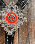 Black Floral Neon Orange Browband / Breastcollar Tack Set  