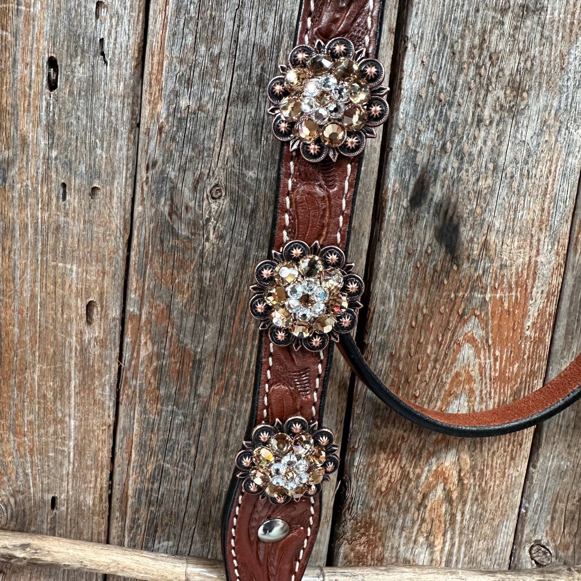 Medium Floral Champagne &amp; Clear Browband / Breastcollar Tack Set  