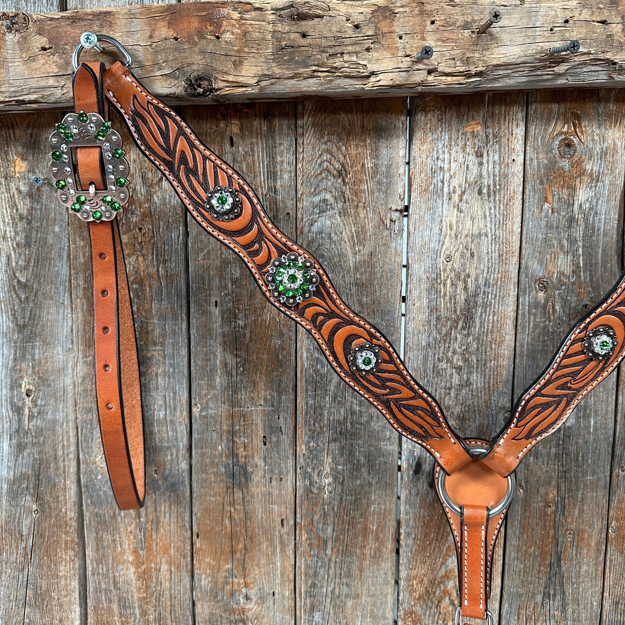 Zebra Green and Clear Browband / Breastcollar Tack Set 