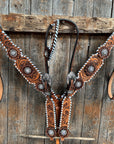 Light Oil Whipstitch Clear and Rosettes One Ear/ Breastcollar Tack Set 