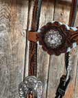 Light Oil Whipstitch Clear and Rosettes One Ear/ Breastcollar Tack Set 