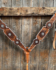 Light Oil Whipstitch Clear and Rosettes One Ear/ Breastcollar Tack Set 
