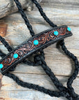 Black Mule Tape Halter -Turquoise Cabochon 