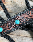 Black Mule Tape Halter -Turquoise Cabochon 