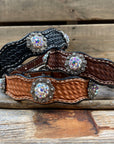 Leather Dog Collar With Antique Silver AB Conchos 10" to 22" -DC42