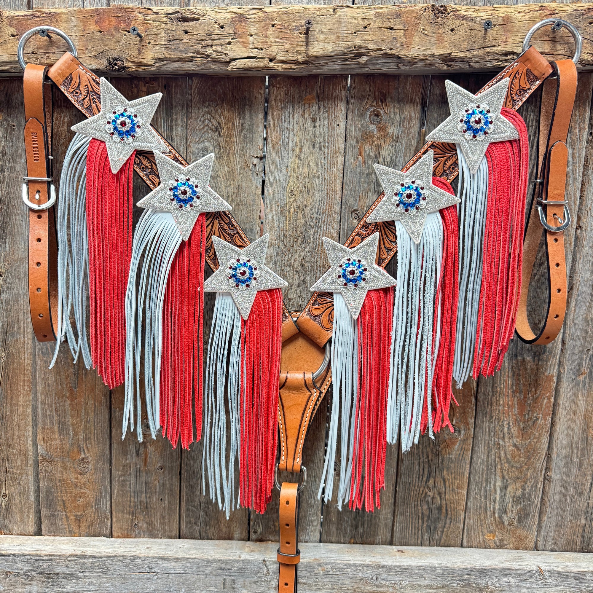 Light Oil Roper Rhinestone and Patriotic Browband/One Ear Tack Set 