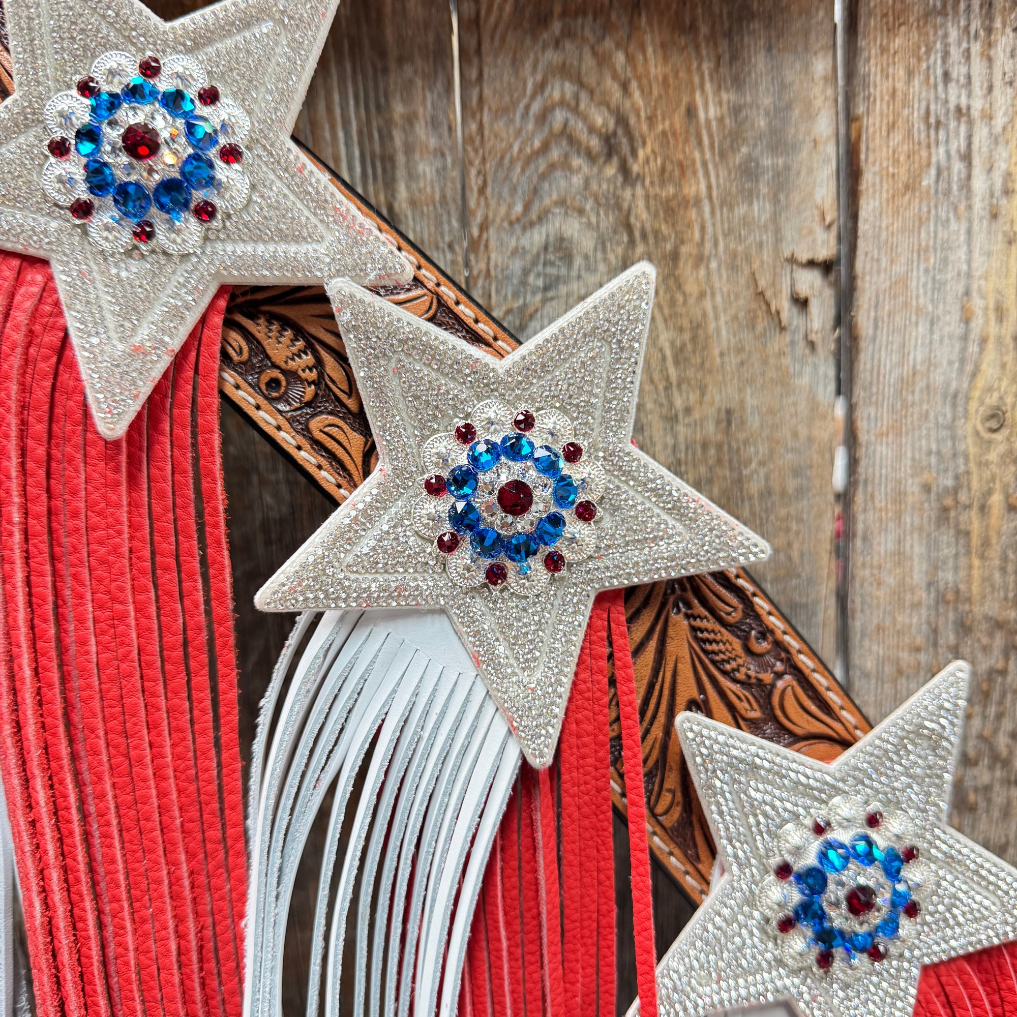 Light Oil Roper Rhinestone and Patriotic Browband/One Ear Tack Set 