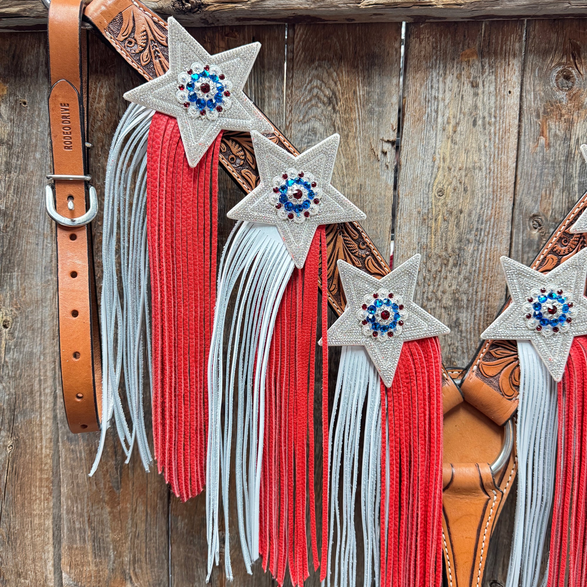 Light Oil Roper Rhinestone and Patriotic Browband/One Ear Tack Set 