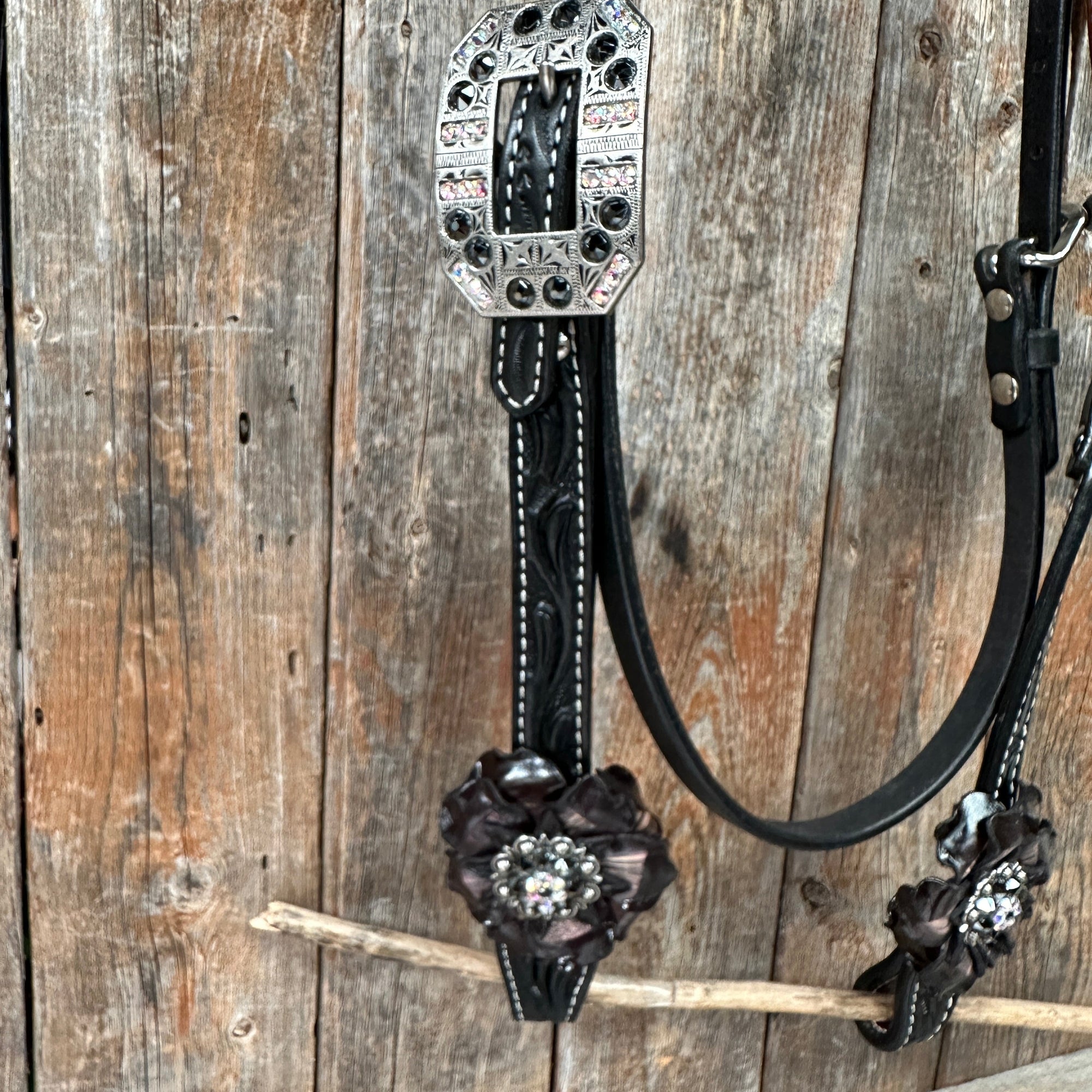 Black Floral Midnight Browband / Breastcollar Tack Set  