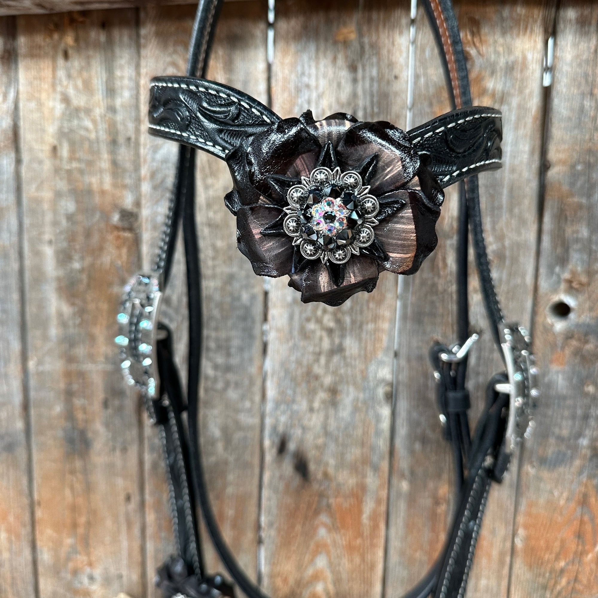 Black Floral Midnight Browband / Breastcollar Tack Set  