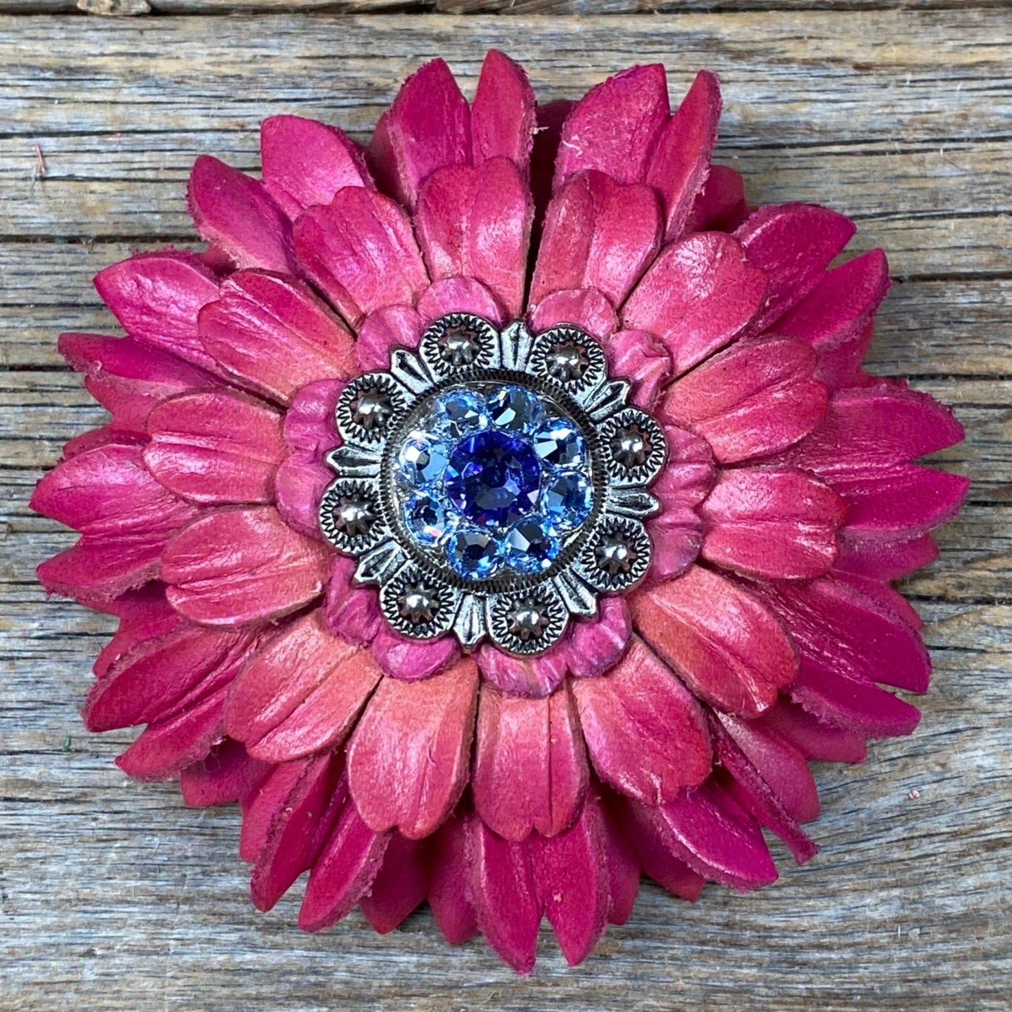 Pink Daisy Leather Flowers - 1&quot; Crystal Conchos - Options