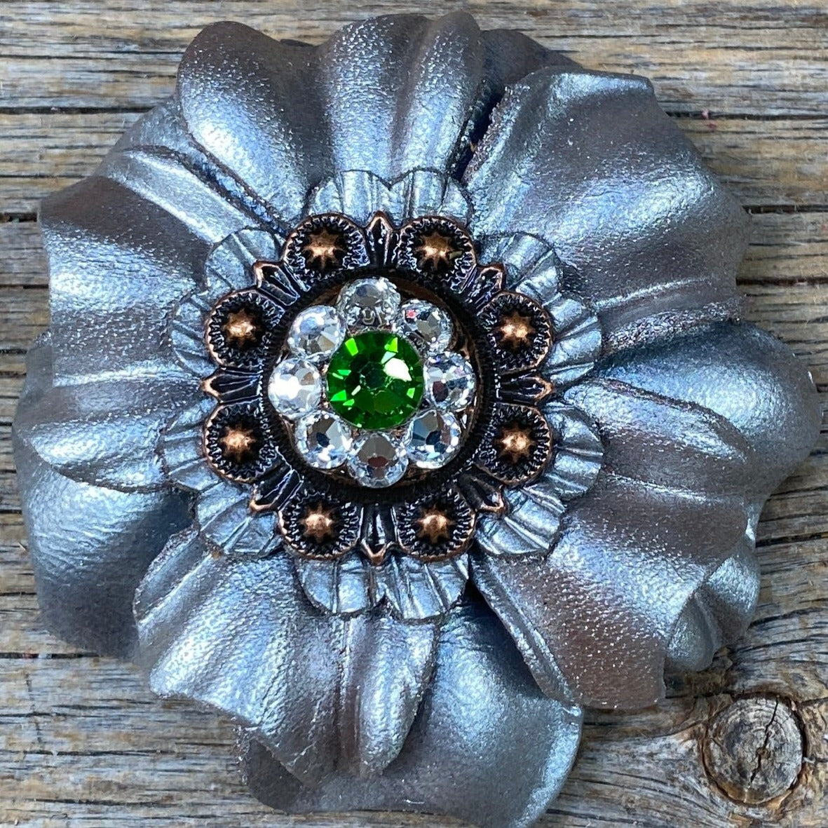 Silver Carnations Leather Flowers - 1&quot; Crystal Conchos - Options