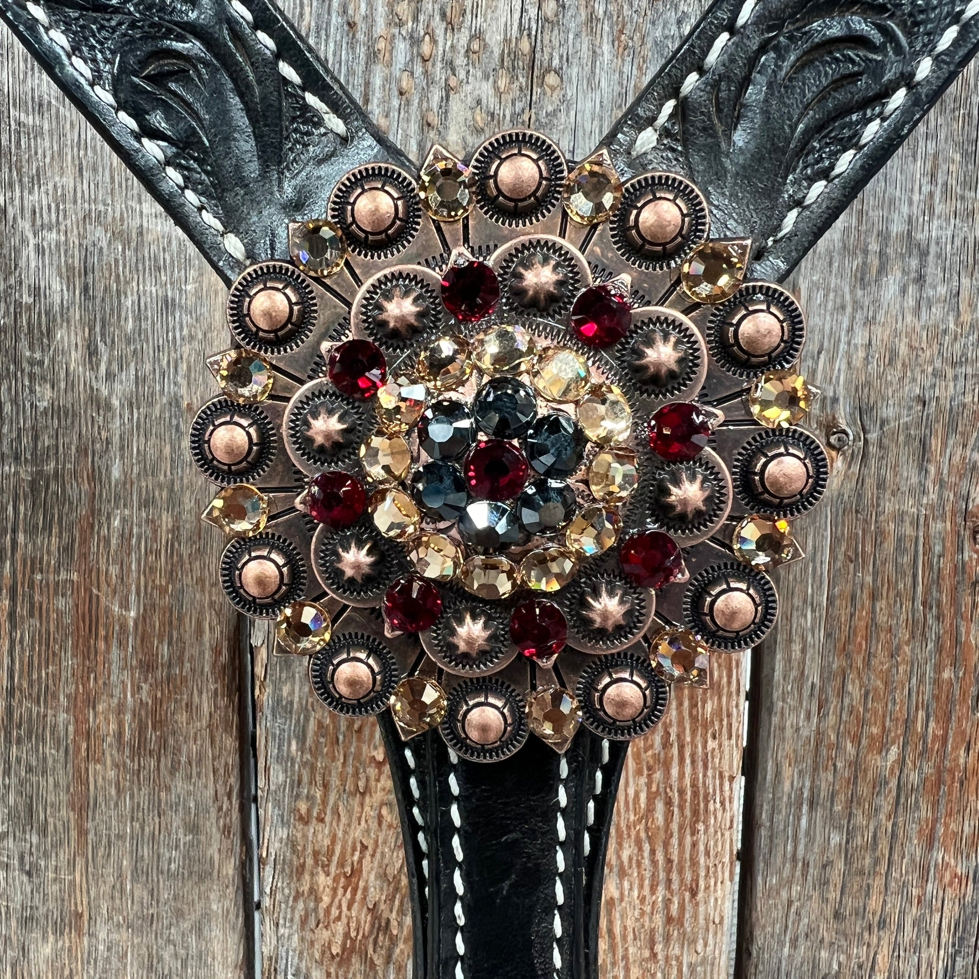 Black Floral Ruby - Champagne Browband / Breastcollar Tack Set  