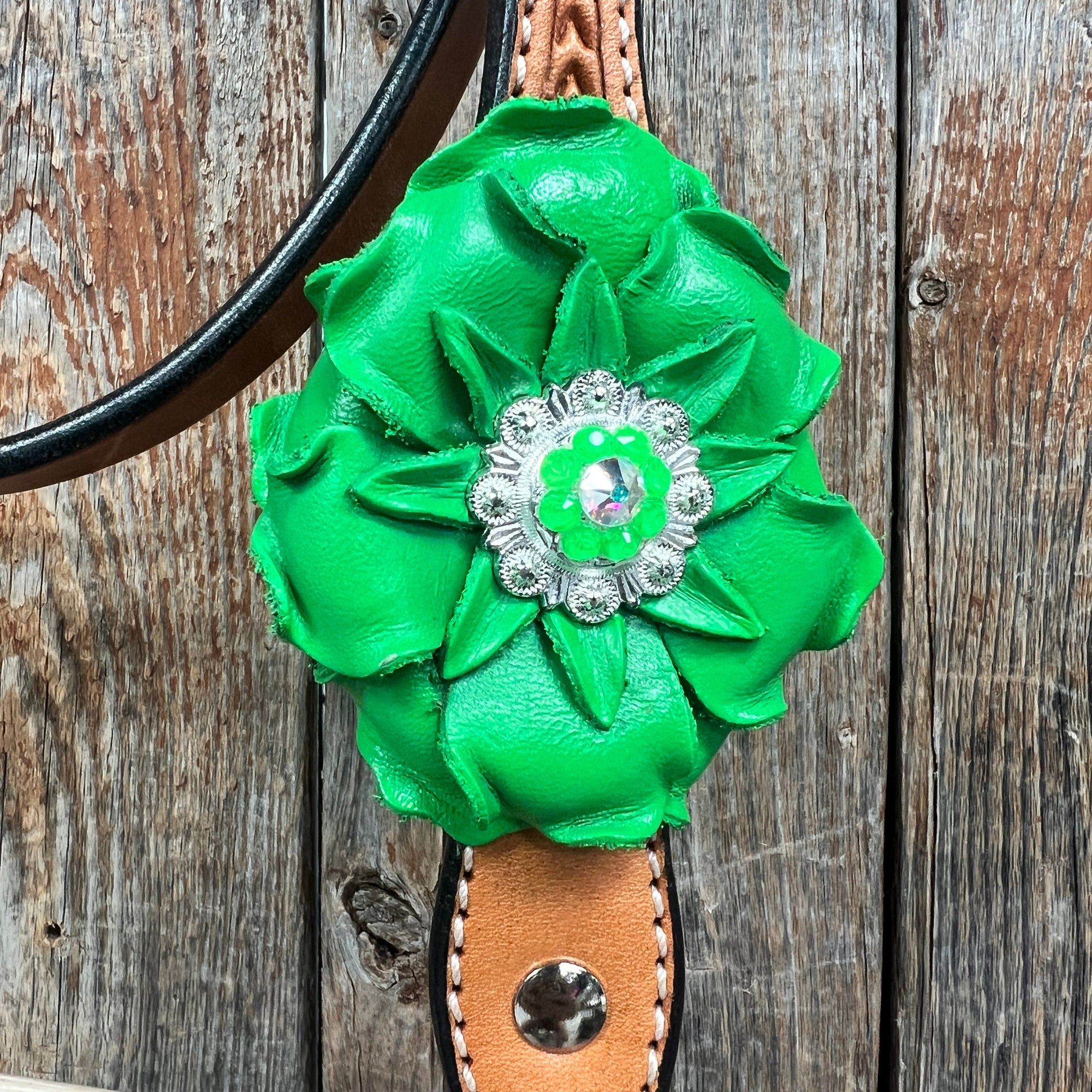 Light Oil Basketweave Neon Green - AB Browband/One Ear Tack Set  