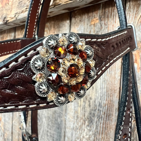 Dark Oil Basketweave Champagne - Topaz Browband/One Ear Tack Set